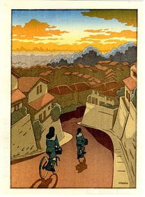 Jed Henry: Early Ride to School Woodblock