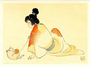 Kajita Hanko: At Play Woodblock