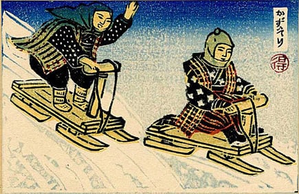 Katsuhira Tokushi: Childrens' Sleigh Woodblock