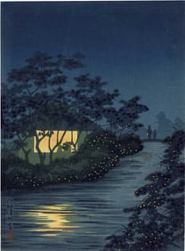 Kiyochika Kobayashi: River of Fireflies 1930s Woodblock