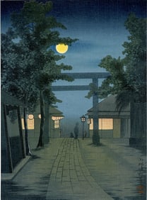 Kiyochika Kobayashi: Shrine Visit at Night 1930s Woodblock