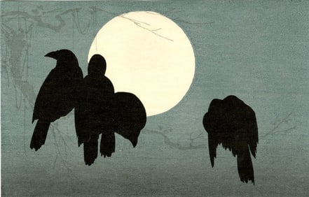 Korin Ogata: Crows and Full Moon Woodblock