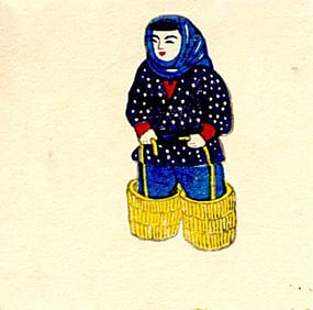 Not Signed: Woman with Baskets Woodblock