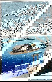Shotei Takahashi: Winter on the Sumida Woodblock NR