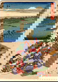 Two Brushes Tokaido: No. 3 Kawasaki Woodblock NR