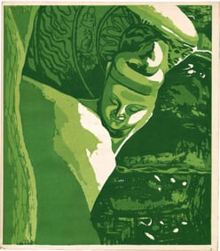 Shinagawa Kogyo: Stone Buddha 1951 Woodblock XL