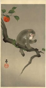 Ohara Koson: Monkey in Persimmon Tree 1920s Woodblock
