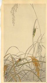Ohara Koson: Grasshopper on Wheat 1930s Woodblock