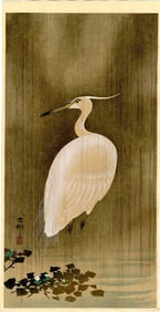 Ohara Koson: Egret in the Rain 1920s Woodblock