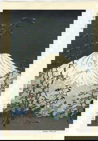 Koichi Okada: Snowy Fuji from Hakone Woodblock