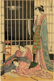 Kiyonaga: Moon Viewing Masterpiece Woodblock NR