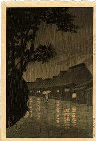 Kawase Hasui: Rain at Maekawa 1932 Woodblock