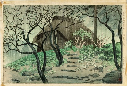 Kasamatsu Shiro: Rain at Suenaga 1939 Woodblock