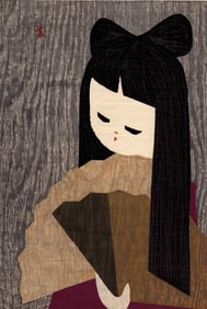 Kaoru Kawano: Fan 1950s 1st Ed Woodblock XL