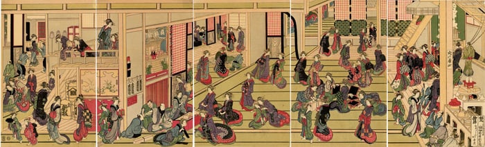 Hokusai Katsushika: New Year at the Ogiya Brothel Pentaptych