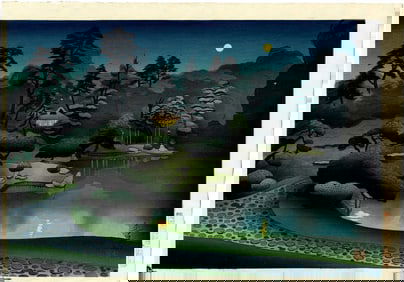 Bakufu Ohno: Teahouse in Moonlight 1950 Woodblock