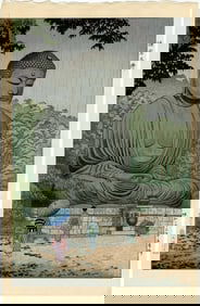 Asano Takeji: Big Buddha at Kamakura 1948 1st Ed Woodblock