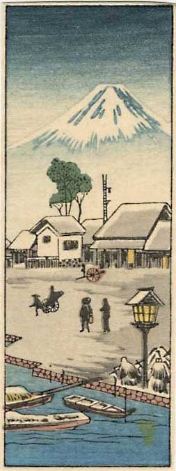 Takahashi Shotei (after): Nihonmatsu Woodblock: Japanese Woodblock Print, Showa Era SIZE IN INCHES: 1.75 x 4.5 inches COMMENTS: This design is very reminescent of M-107 and M-144 on Shotei.com.