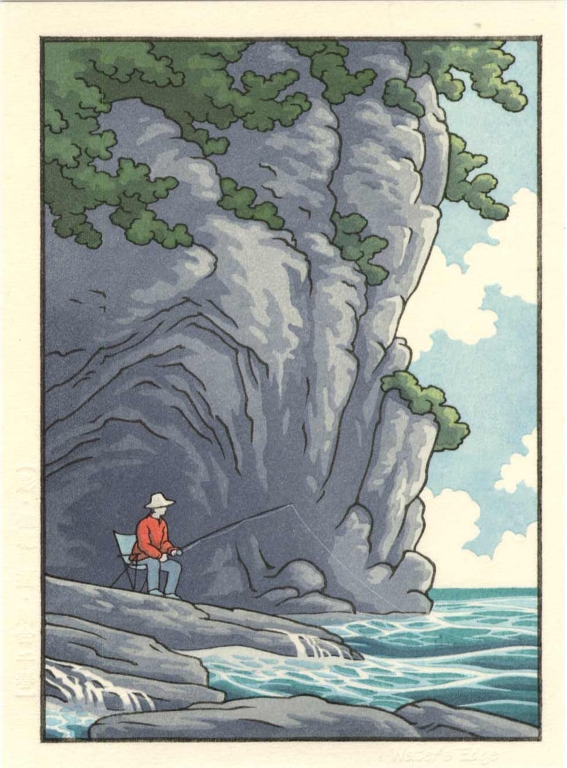 Jed Henry: Water's Edge Woodblock: Japanese Woodblock Print, 2019, published by Mokuhankan; from the series A Japan Journey SIZE IN INCHES: 5 x 7 inches COMMENTS: The images from the series, A Japan Journey , are based on places or sce