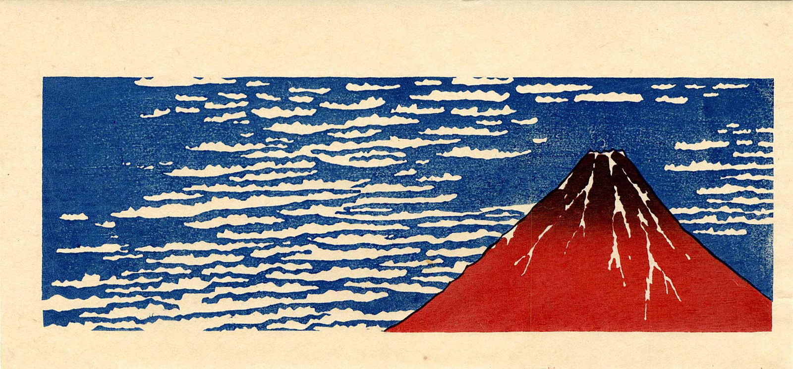 Hokusai Katsushika: The Red Fuji Woodblock: Japanese Woodblock Print, date unknown, publisher unknown SIZE IN INCHES: 11 x 5 inches KATSUSHIKA HOKUSAI (1760-1849), who also used the names Shunro, Sori, Kako, Taito, Gakyojin, Iitsu, and Manji, w