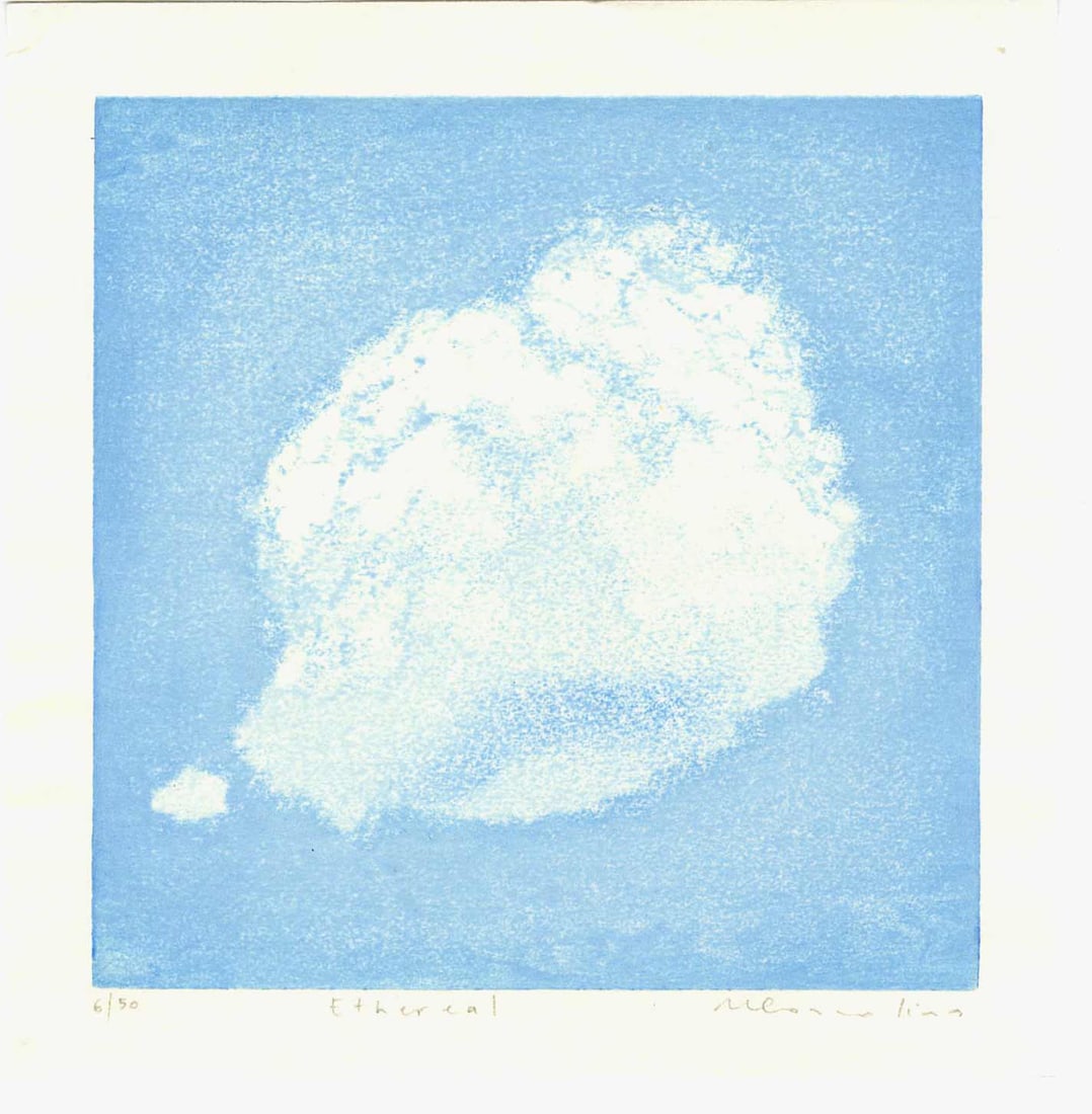 Cozzolino Mara: Ethereal Woodblock 1st Ed.: Japanese Style Reduction Woodblock Print, 2020, self published by Mara Cozzolino, signed, titled and numbered 6/30 SIZE IN INCHES: 7 x 7 inches MARA COZZOLINO (b.1975) has been creating woodblock