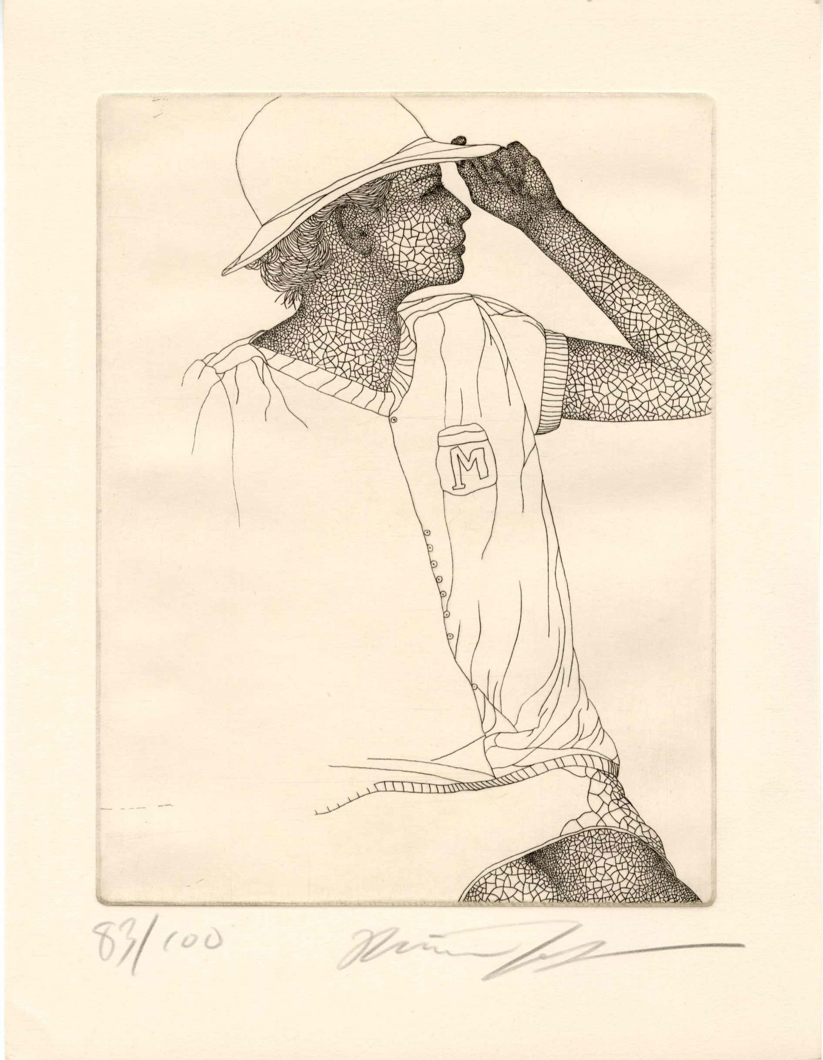 Keito Jo: Sports Woman Copperplate Etching: Japanese Woodblock Print, SIZE IN INCHES: inches PROVENANCE: COMMENTS: