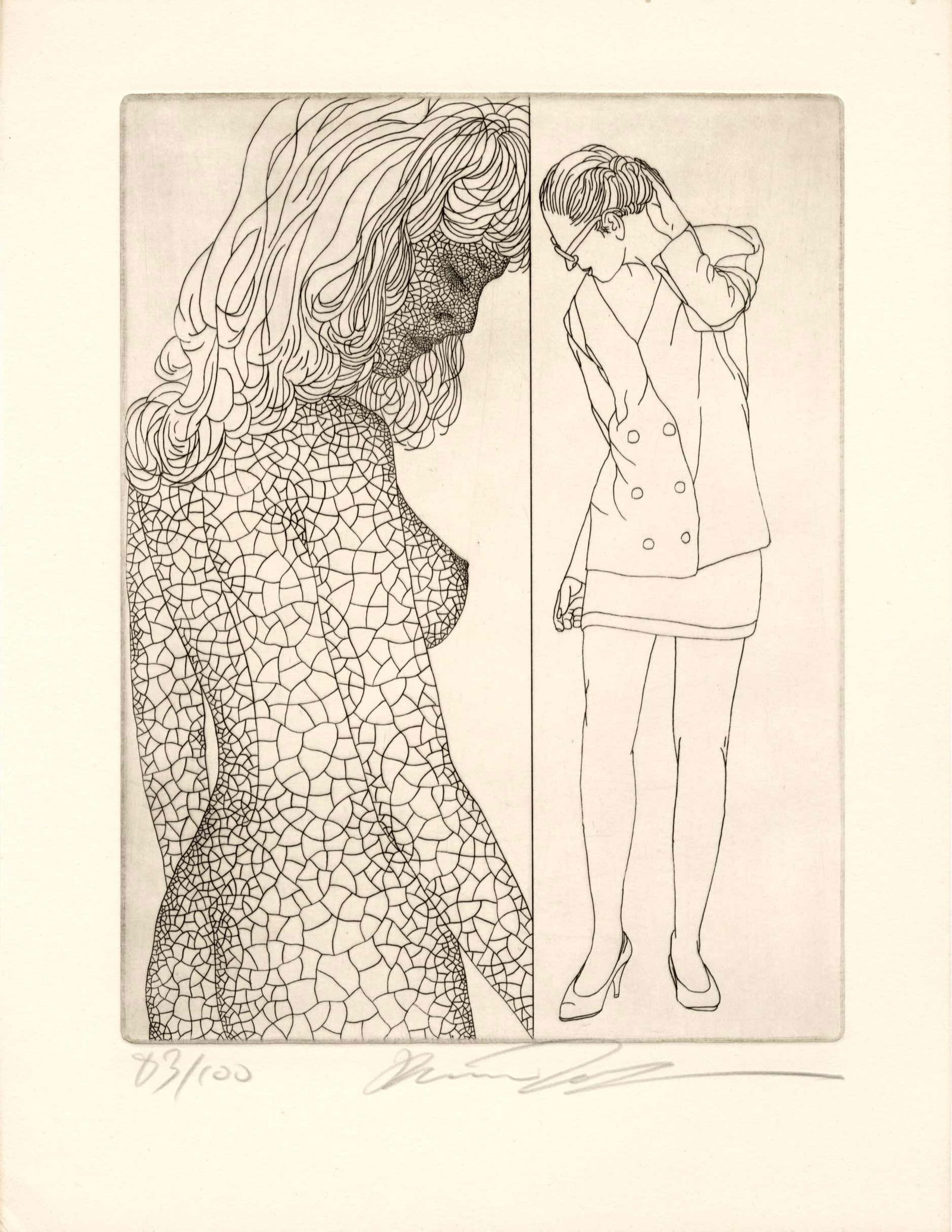 Keito Jo: Two Views Copperplate Etching: Japanese Copperplate Etching, c.1980, pencil signed and numbered 83/100 SIZE IN INCHES: 9.5 x 12.25 inches JO KEITO (b.1946) was born in Aichi Prefecture (Honshu island) as the third child in the fami