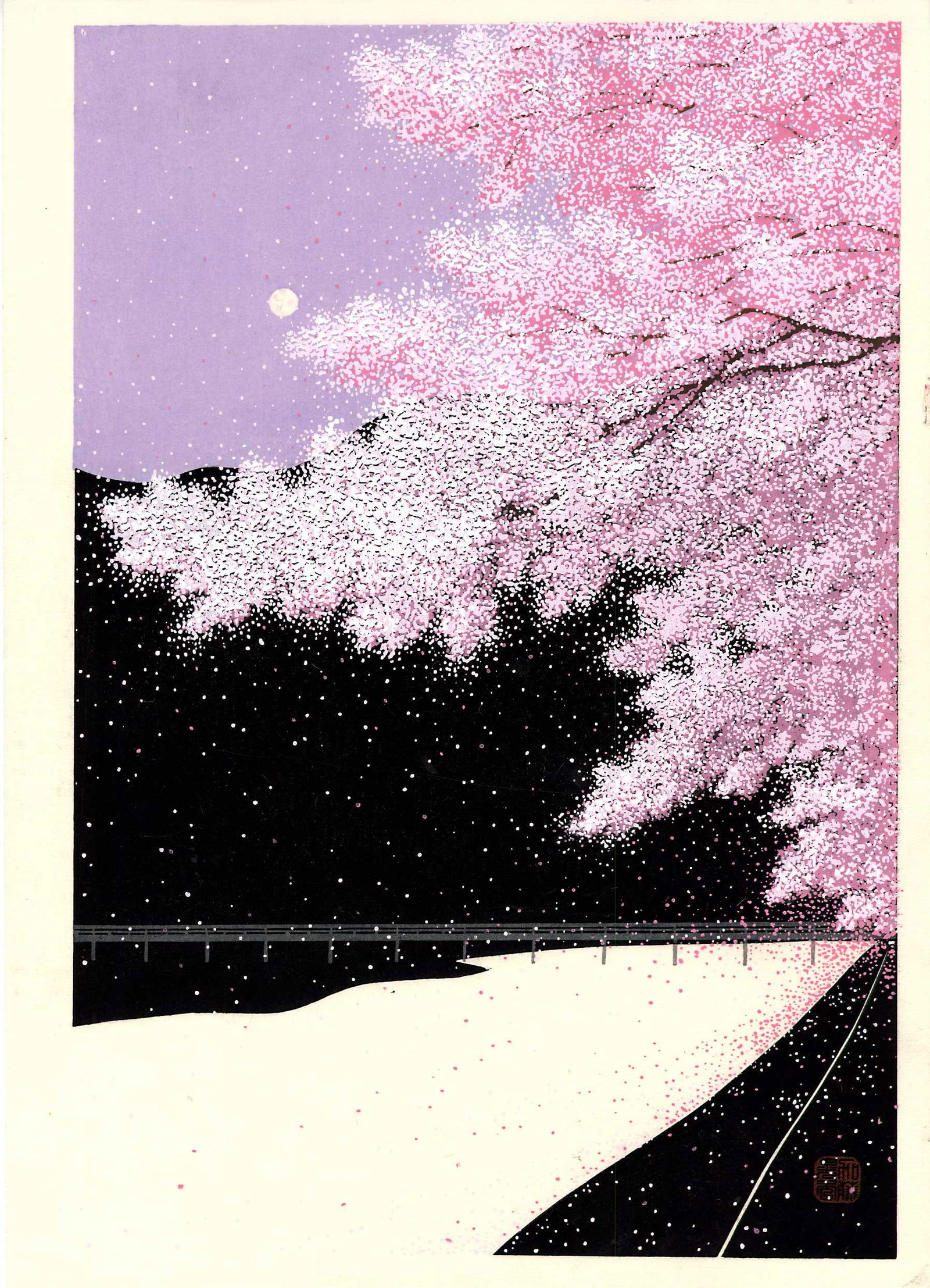 Teruhide Kato: Arashiyama Purple Wind 1999 Woodblock: Japanese Woodblock Print, 1999, published by Unsodo SIZE IN INCHES: oban, 12 x 17 inches THE BAMBOO FOREST AT ARASHIYAMA or Sagano Bamboo Forest, is a natural forest of bamboo in Arashiyama, Kyoto, Ja