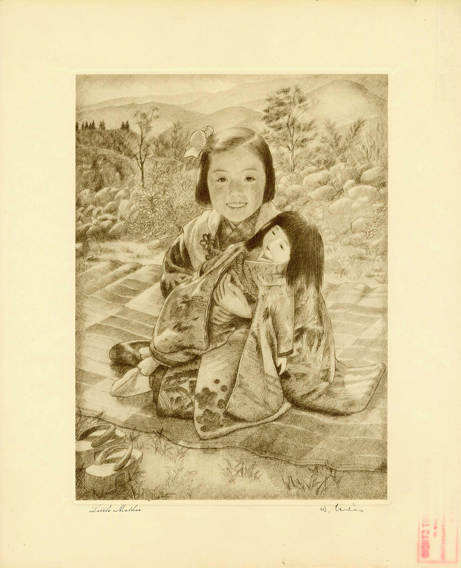 Willy Seiler: Little Mother Etching: Etching, c.1945-1950, pencil signed, and titled; numbered 28/30 on verso SIZE IN INCHES: 12.5 x 15 inches COMMENTS: Print comes with the orignial folder WILLY SEILER (1903-1997) was born in 1903 in Ge