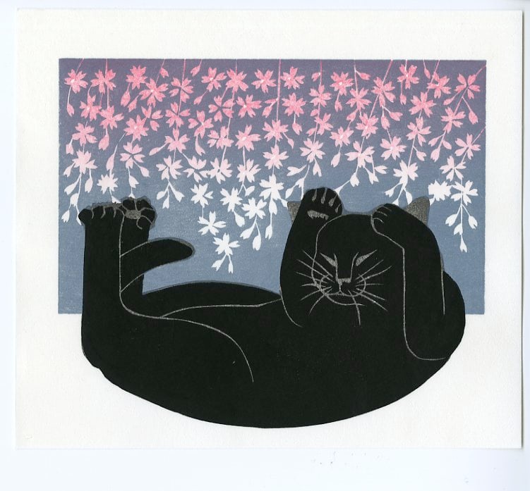 Tadashige Nishida: Spring Nap Woodblock NR (1 of 2)