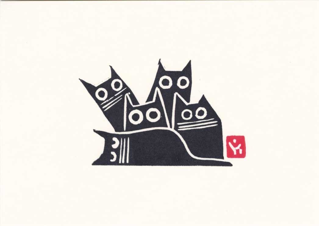 A. Braff: Five Cats Woodblock - 2