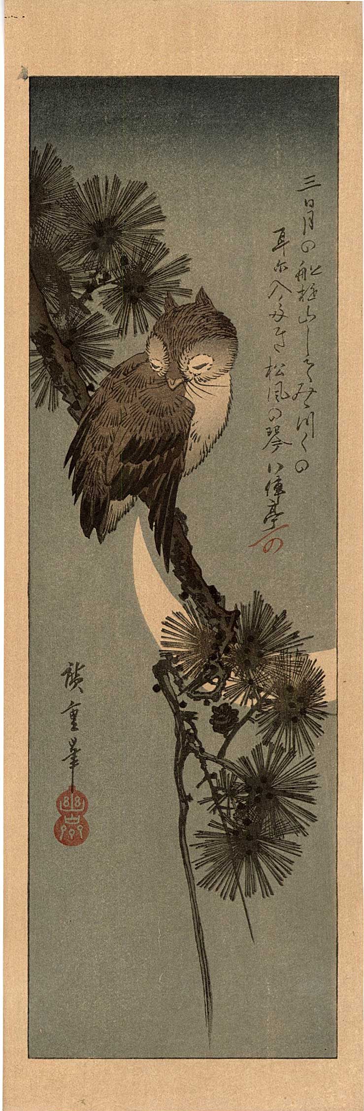 Hiroshige Ando: Little Owl Sleeping in a Pine Woodblock (1 of 2)