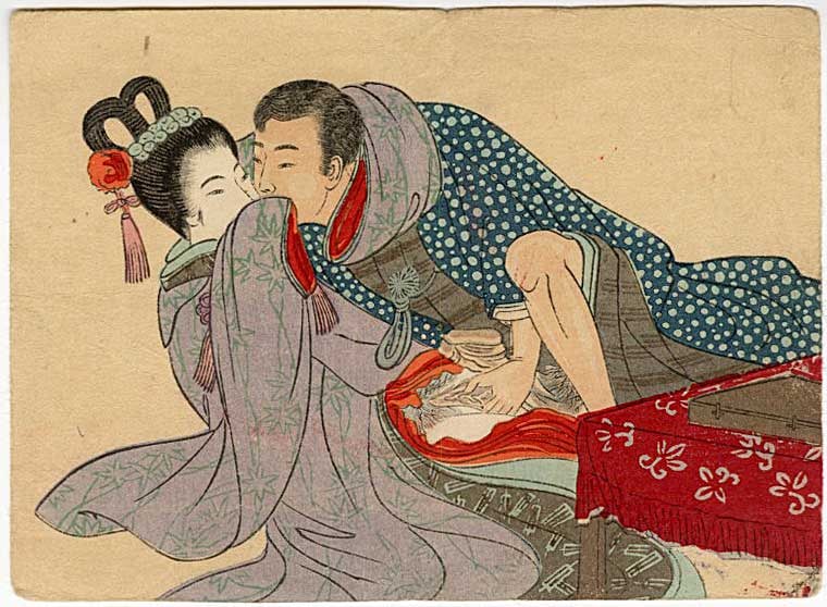 Meiji Shunga: Digital Woodblock: Japanese Woodblock Print, Meiji era pillow book page SIZE IN INCHES: 5 x 3.5 inches SHUNGA is a subgenre of classic Japanese erotic art, typically produced as ukiyo-e woodblock prints or painted