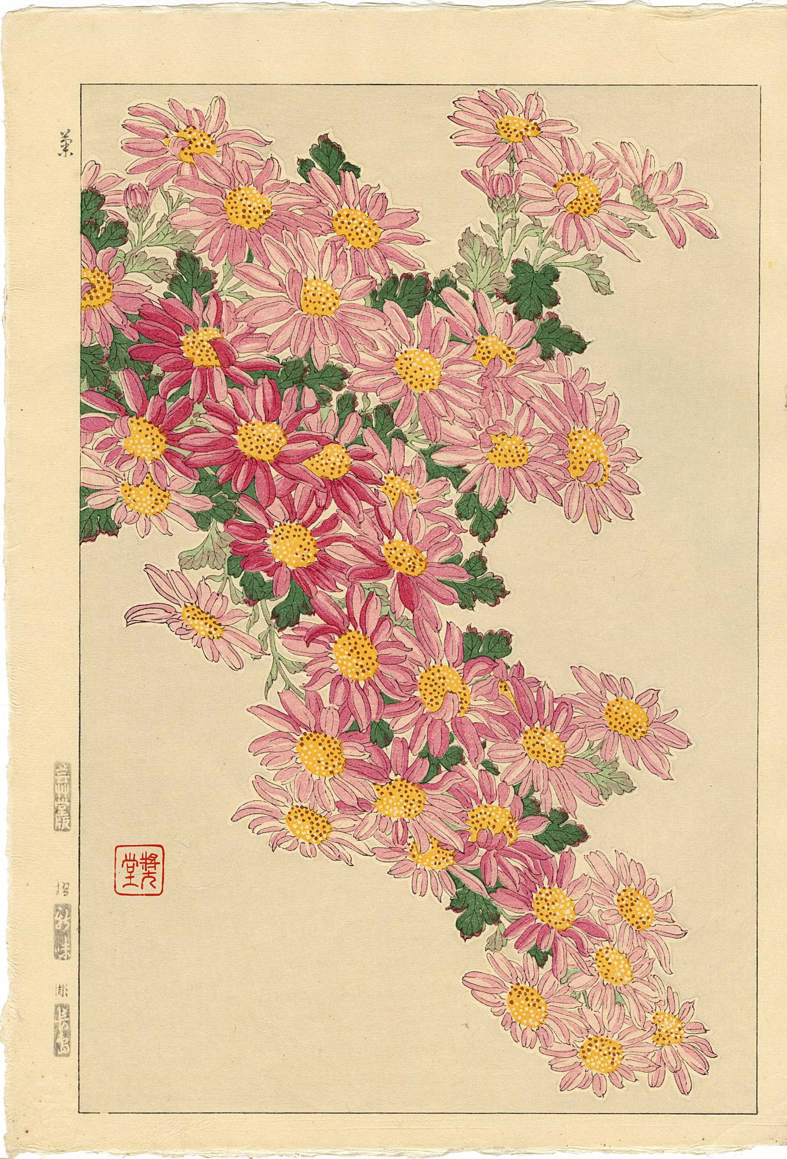Kawarazaki Shodo: Chrysanthemums Woodblock (1 of 2)