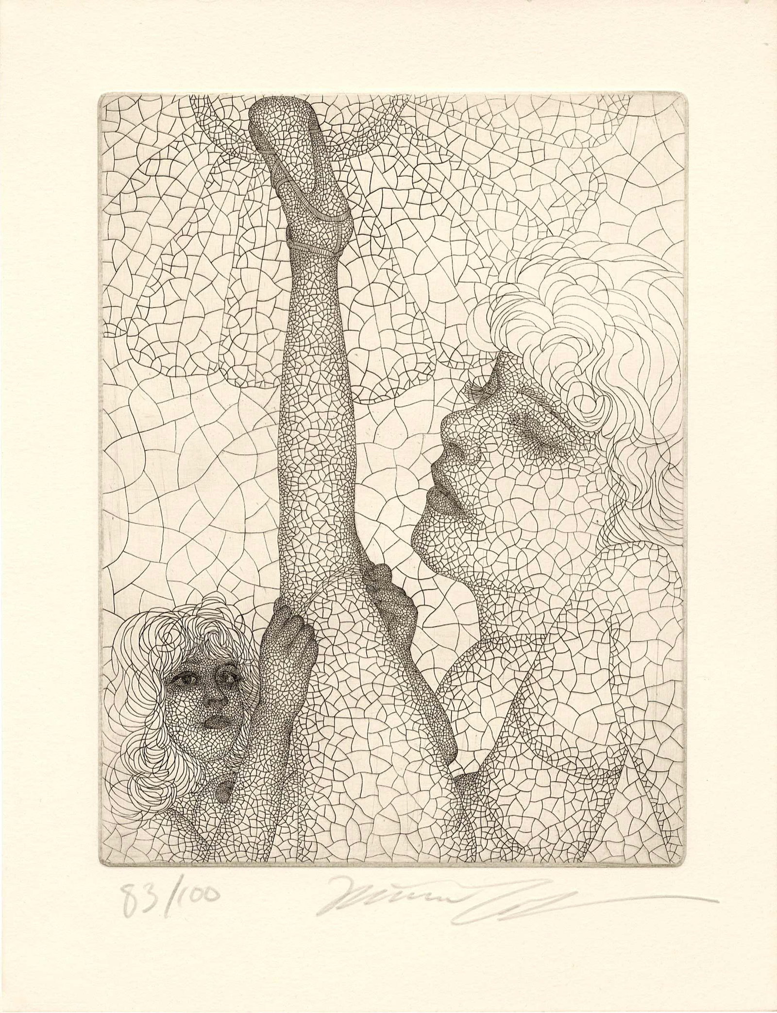 Keito Jo: Daydream Copperplate Etching: Japanese Copperplate Etching, c.1980, pencil signed and numbered 83/100 SIZE IN INCHES: 9.5 x 12.25 inches JO KEITO (b.1946) was born in Aichi Prefecture (Honshu island) as the third child in the fami