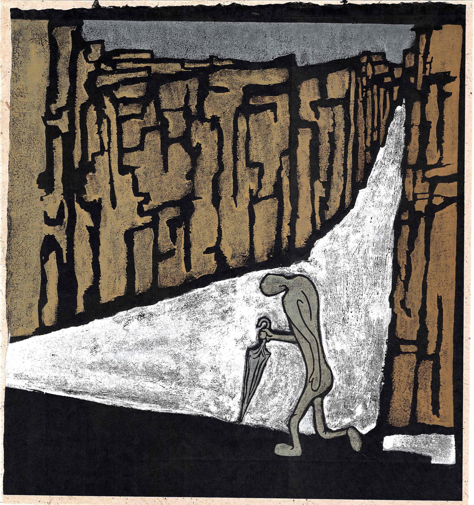 Kenji Najima: After the Rain 1995 1st Edition Woodblock: Japanese Woodblock Print, 1995, self-published, ink signed, titled and numbered 4/10 on a separate sheet attached to the verso SIZE IN INCHES: 19.5 x 21 inches COMMENTS: A compelling example of Kenji 