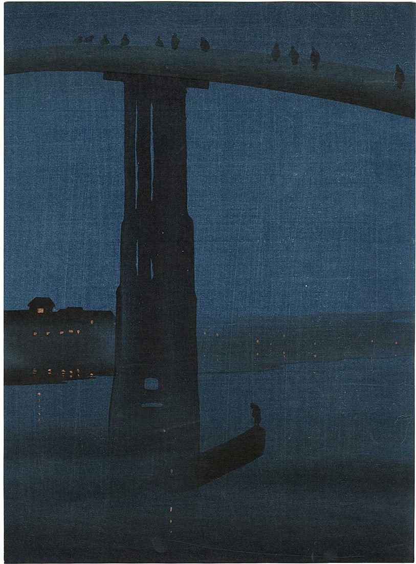 Kobayashi Eijiro - High Bridge MULLER Woodblock NR: Japanese Woodblock Print, c.1930s published by the Shima Art Co. SIZE IN INCHES: 7.5 x 10 PROVENANCE: The Robert O. Muller Estate COMMENTS: This print has been attributed to both Eijiro and Whistler,