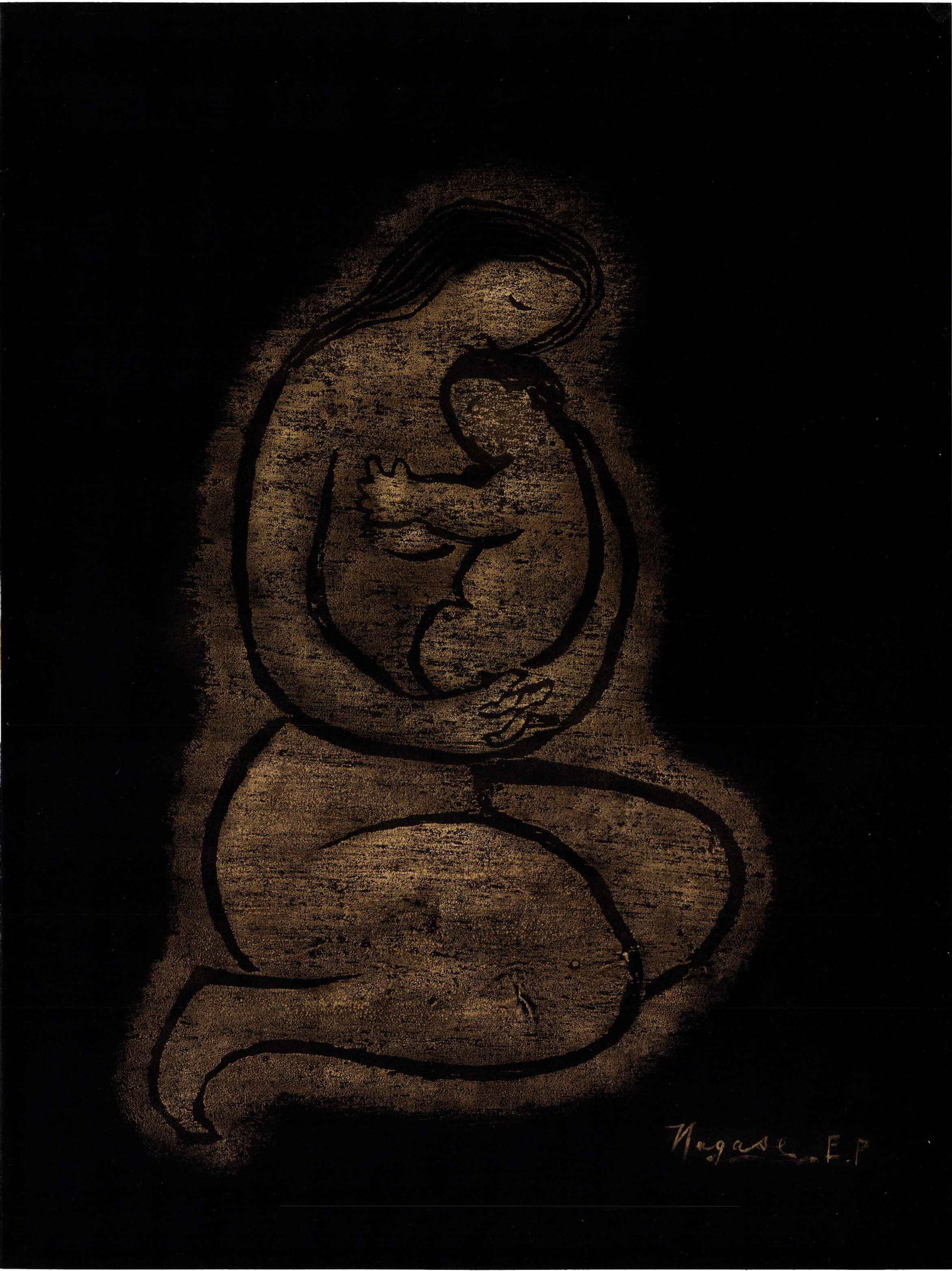 Nagase Yoshiro: Prayer (Mother and Child) 1956 1st Ed Woodblock XL (1 of 2)