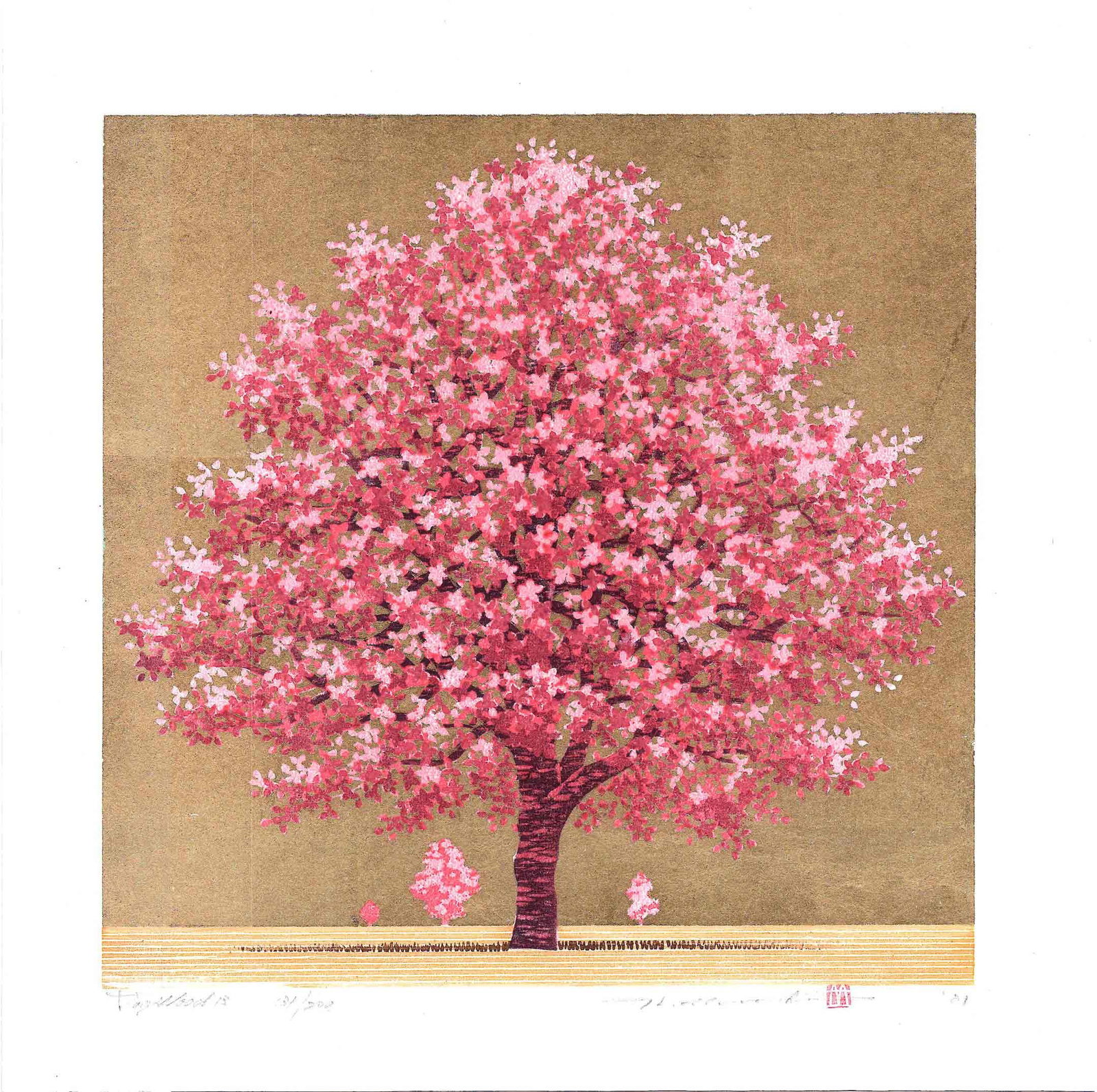 Namiki Hajime: Dogwood 13 2021 1st Ed Woodblock: Japanese Woodblock Print, 2021, 1st edition, pencil titled, signed, dated and numbered 131/200 in the bottom margin, self published by Namiki Hajime SIZE IN INCHES: 14.25 x 14.25 inches COMMENTS: Nami