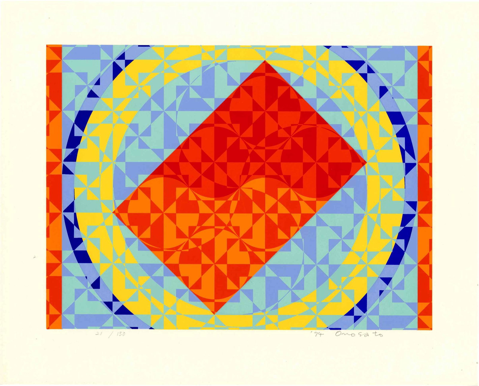Toshinobu Onosato: Silk 60 1974 1st Ed Silkscreen: Japanese Silkscreen Print, 1974, pencil signed, and numbered 21/150 SIZE IN INCHES: 16 x 13 inches TOSHINOBU ONOSATO (1912-1986) was brought up in Kiryu-city, Gunma. In 1932, Onosato enrolled in Tsuda