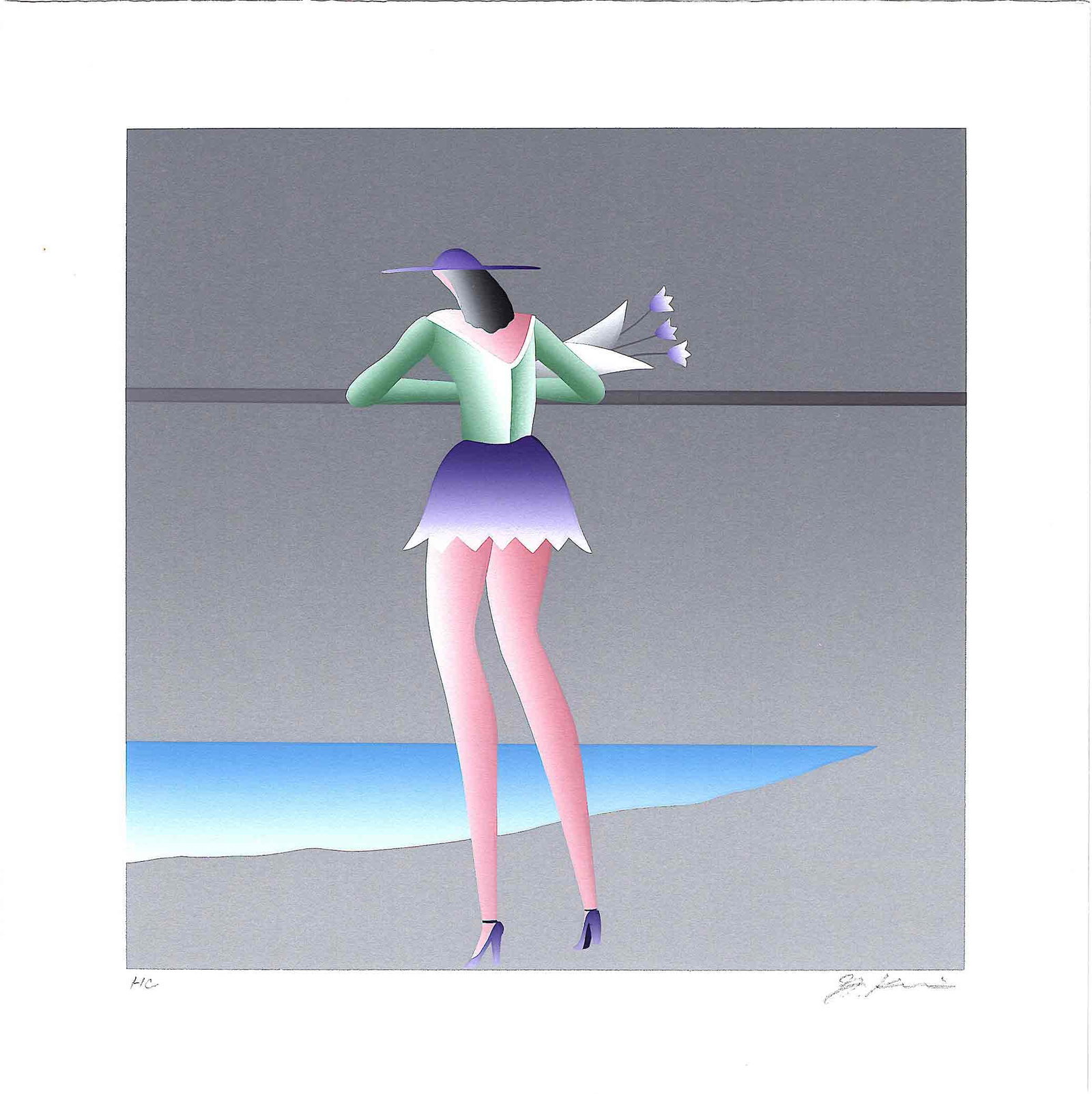 Yoji Kuri: Woman with Flowers Silkscreen: Japanese Silkscreen Print, 1980s SIZE IN INCHES: 13.75 x 13.75 inches YOJI KURI (1928–2024), born Hideo Kurihara in Fukui Prefecture, was a pioneering Japanese animator, cartoonist,