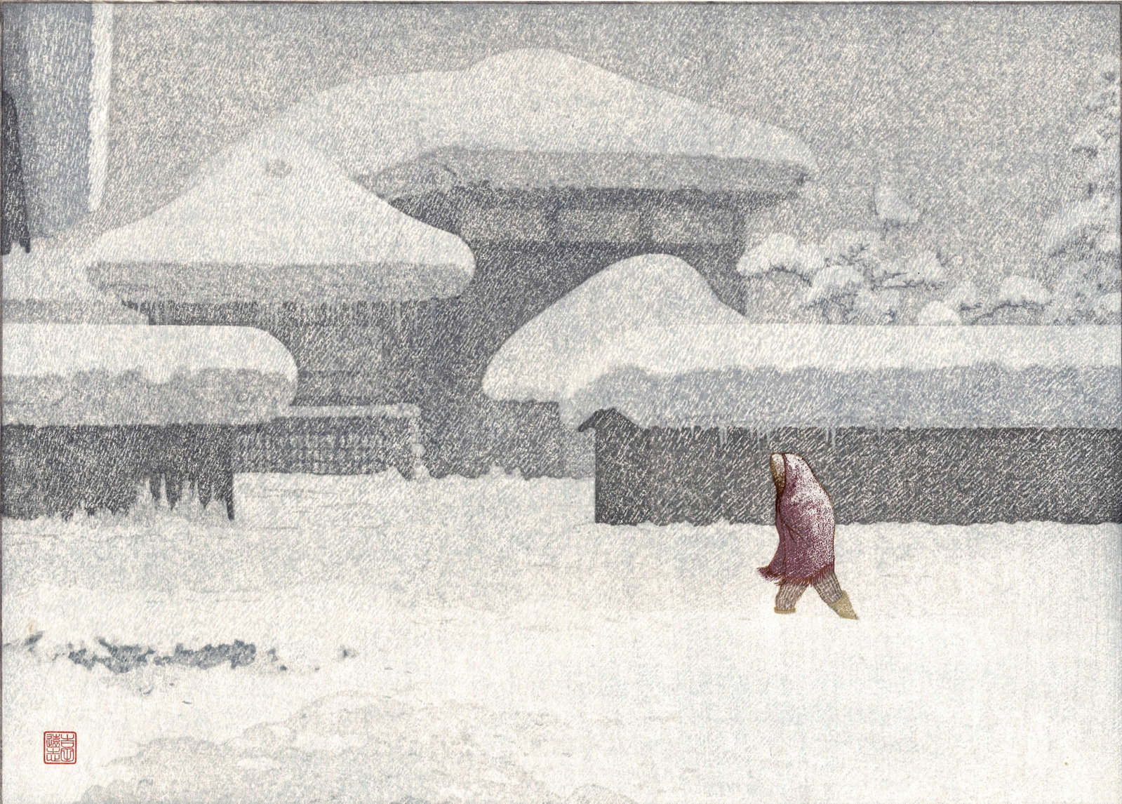 Yoshida Toshi: Snow Storm and Yoko 1st Ed 1986 Woodblock (1 of 2)