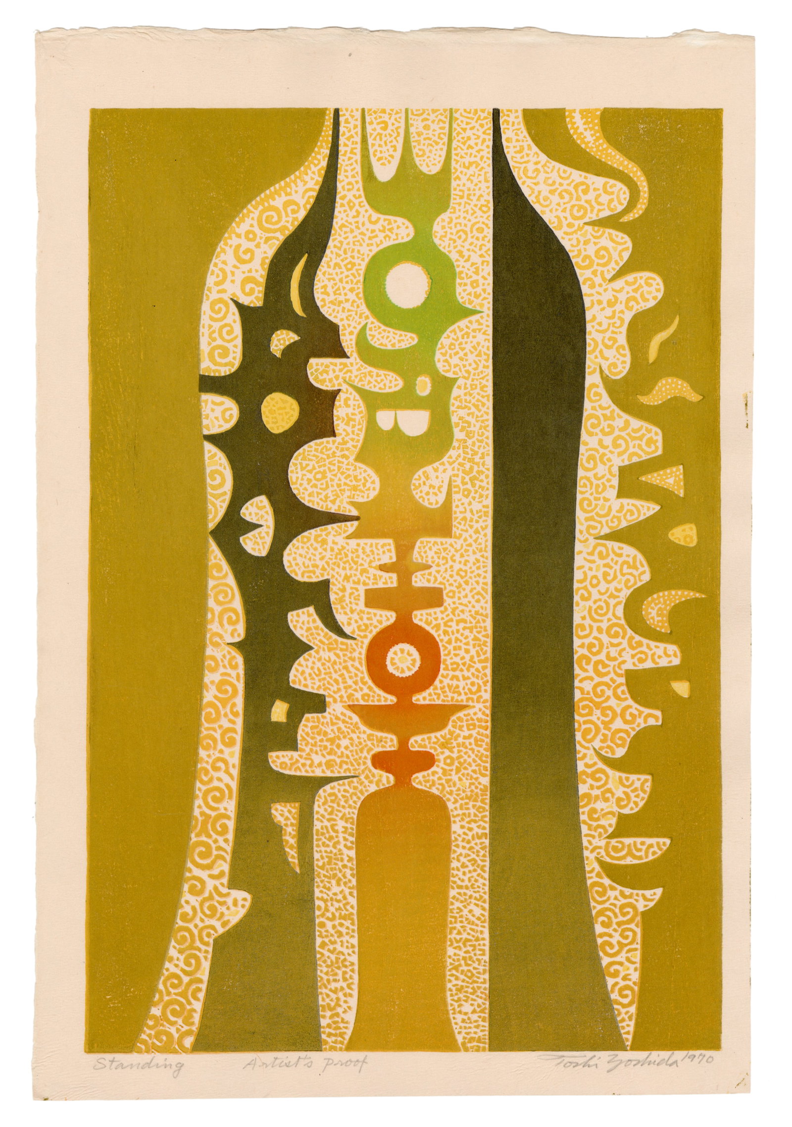 Yoshida Toshi: Standing (Artist Proof) 1970 Woodblock NR (1 of 2)