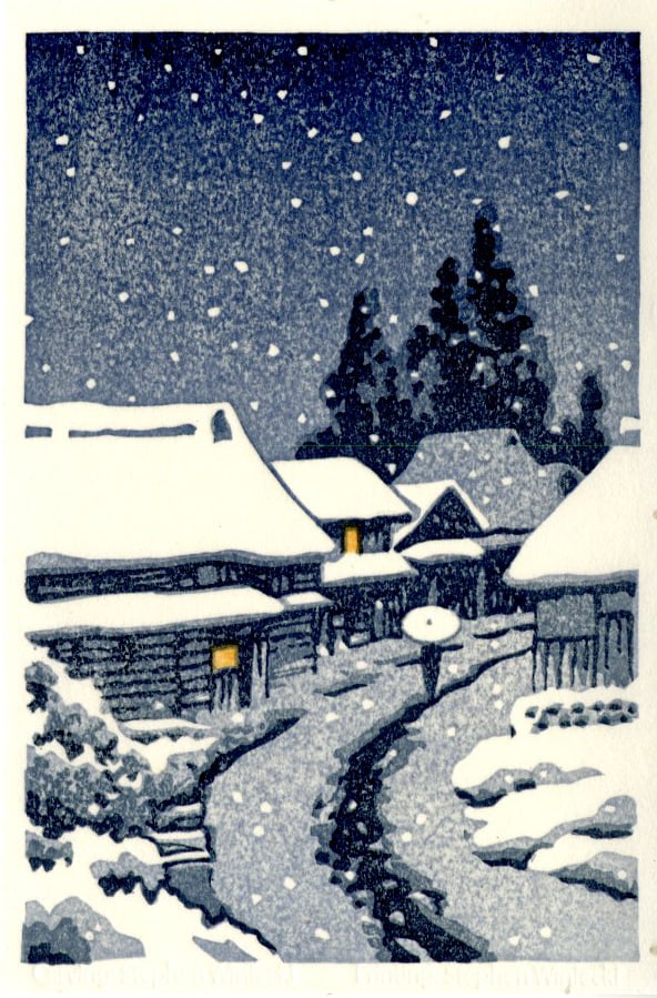Hasui Kawase (after): Snowy Village Woodblock NR (1 of 2)