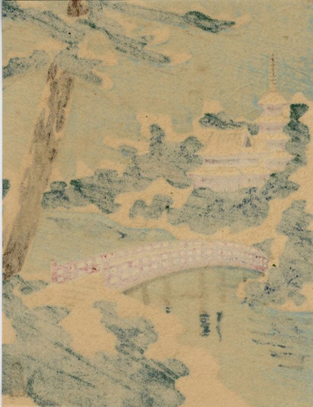 Unsigned: Temple Snow Scene Woodblock - 2