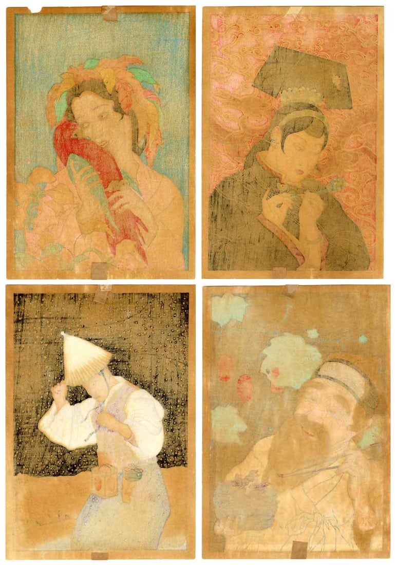 Paul Jacoulet: 4 Small Woodblocks - 2