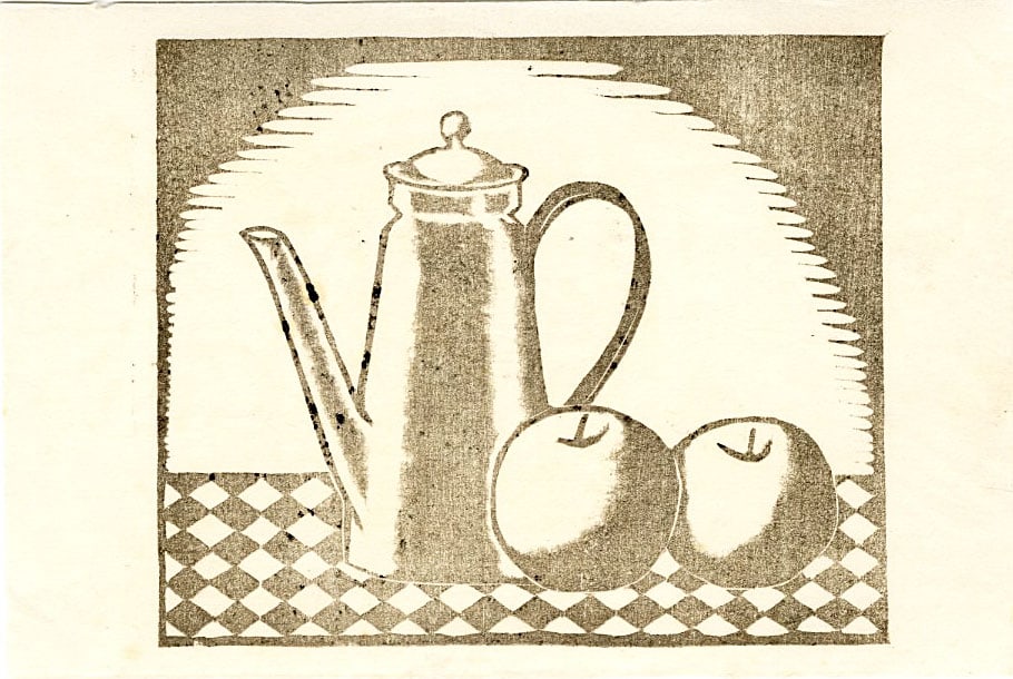 Not Signed: Still Life Woodblock: Japanese Woodblock Print, pre-war, from the collection of Katsuzaburo Hasegawa SIZE IN INCHES: 6 x 4 inches KATSUZABURO HASEGAWA was not a fine artist himself, but rather a prominent Japanese art