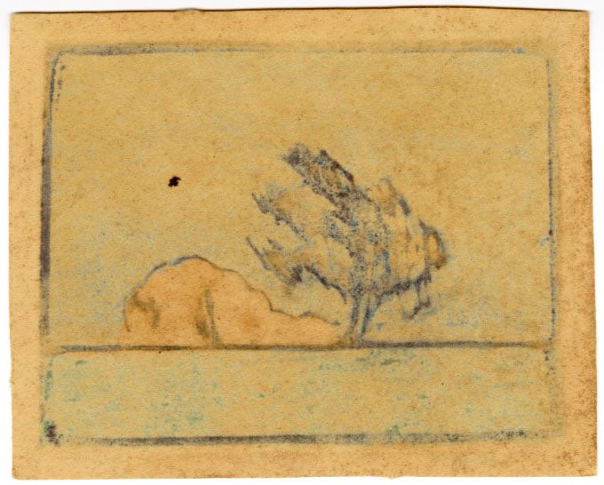 Not Signed: Landscape with Tree Woodblock - 2