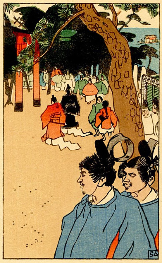 Nakazawa Hiromitsu: Channel Buoys 1912 Woodblock: Japanese Woodblock Print, 1912, created for Chapter 14 of the book A New Translation of The Tale of Genji, which features a modern colloquial translation of the classic text by the famous poet Yosano 