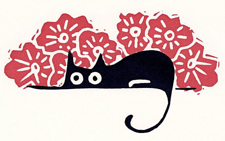 A. Braff: Cat and Flowers Woodblock (1 of 1)